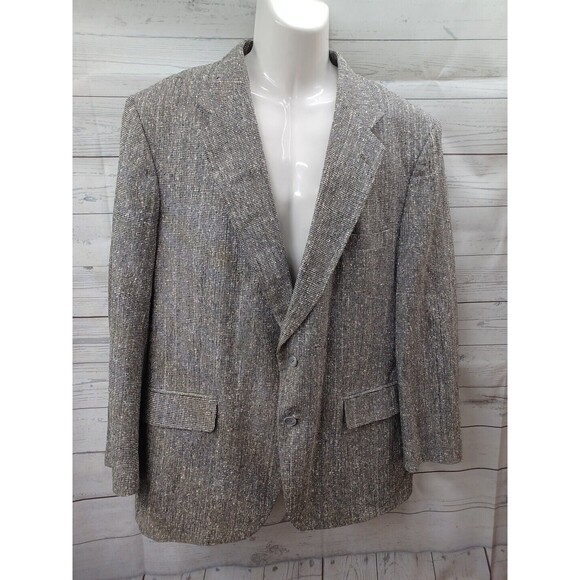 Towncraft Sport Coat Blazer Suit Jacket Silk Gray Herringbone Sz 44S - Picture 1 of 12